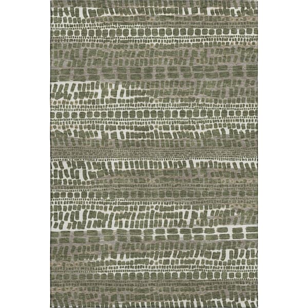 Mayfield Premium Machine Washable Abstract AMF2540 Olive 10 ft. x 14 ft. Area Rug