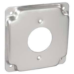 4 in. W Steel Metallic 1-Gang Exposed Work Square Cover for 1.62 in. Dia 20 Amp Round Receptacle (1-Pack)