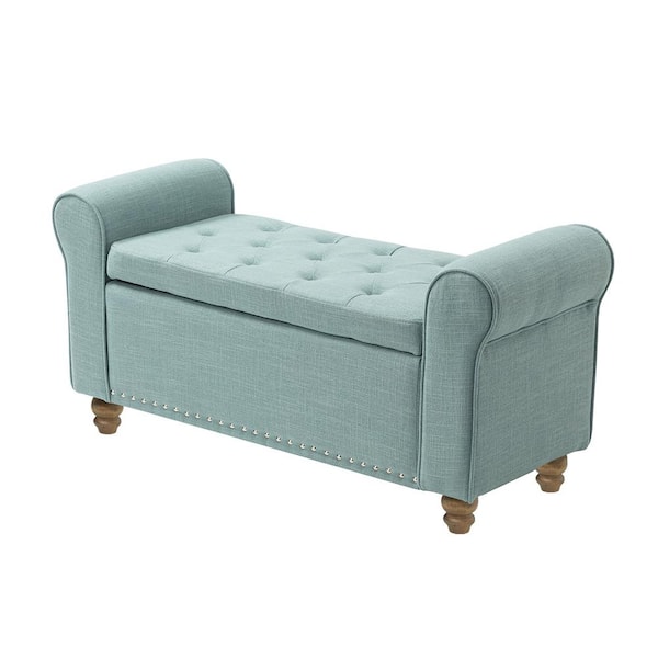 Blue Upholstered Entryway Storage Bench