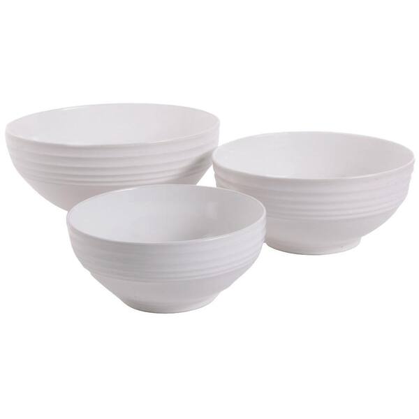 Gibson Home 3-Piece Stoneware Bowl Set in White
