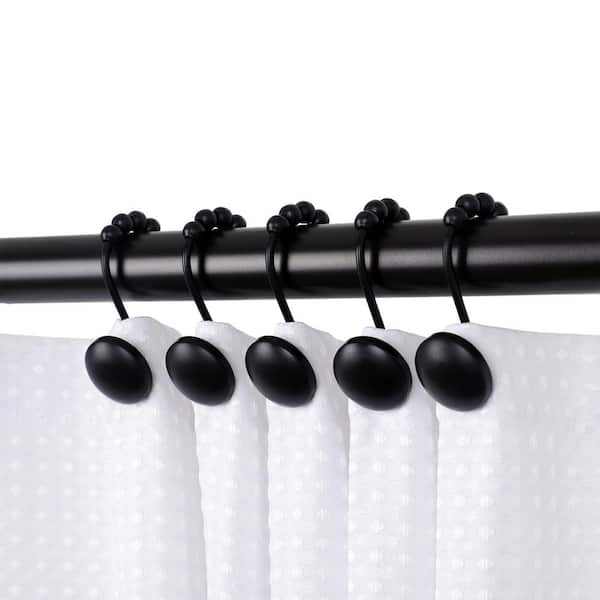 New Set of 12 Bathroom Shower Curtain Hooks Square Decorative Silver Metal Look 