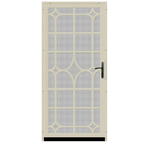 Unique Home Designs 36 in. x 80 in. Lexington Almond Surface Mount Steel Security Door with Insect Screen and Bronze Hardware