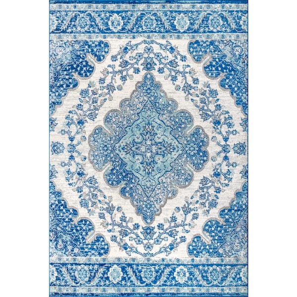 Bohemian Flair Boho Cream/Blue 3 ft. x 5 ft. Vintage Medallion Area Rug