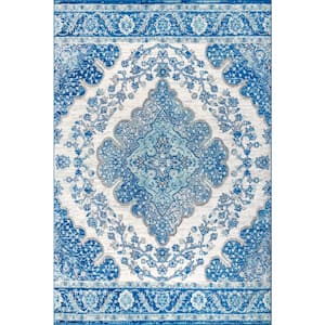 Bohemian Flair Boho Vintage Medallion Cream/Blue 5 ft. x 8 ft. Area Rug