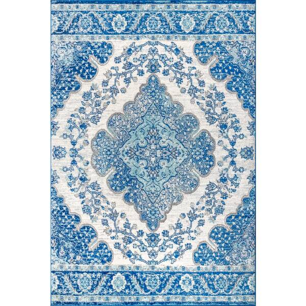4 ft. x 6 ft. Cream/Blue Bohemian Flair Boho Vintage Medallion Area Rug