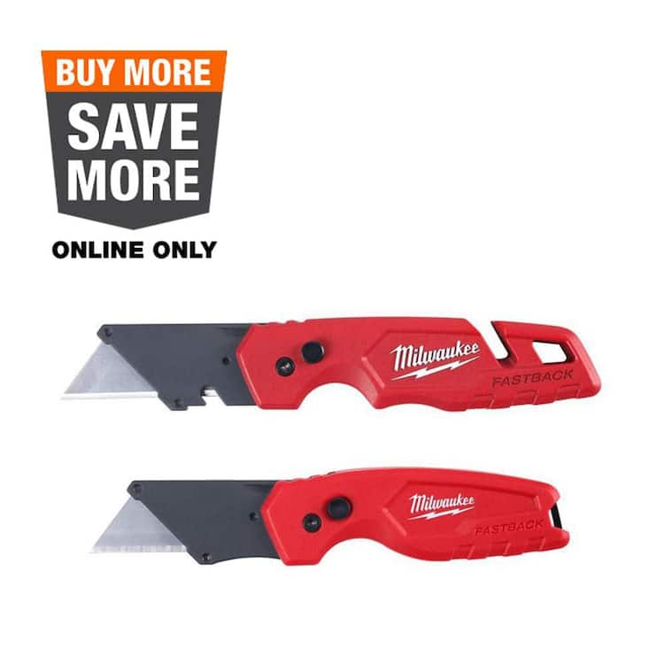 Milwaukee FASTBACK Folding Utility Knife and Compact Folding Utility Knife with Blade Storage and Gut Hook (2-Piece)