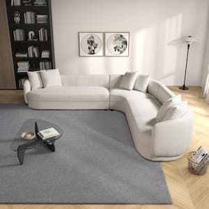 Kieron 122 in. Round Arm Boucle Fabric L-Shaped Curvy Corner Sectional Sofa in Cream