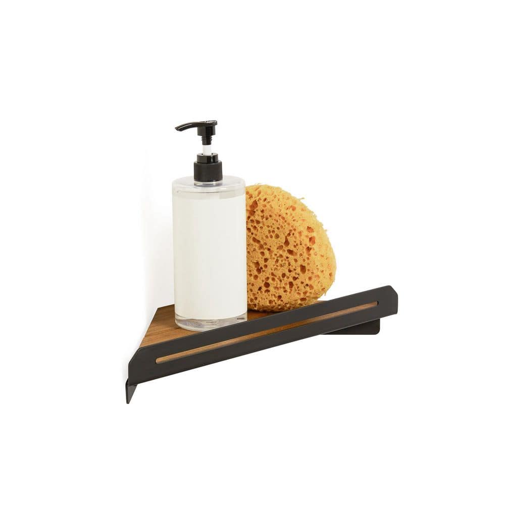 14 in. x 8 in. Corner Shower Shelf in Matte Black with a Natural Teak Wood Insert price history on PriceWatchPro