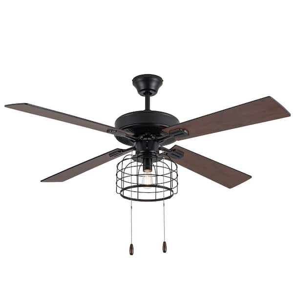River of Goods Rhea 52 in. Black Metal Cage Industrial-Style Ceiling Fan with Light