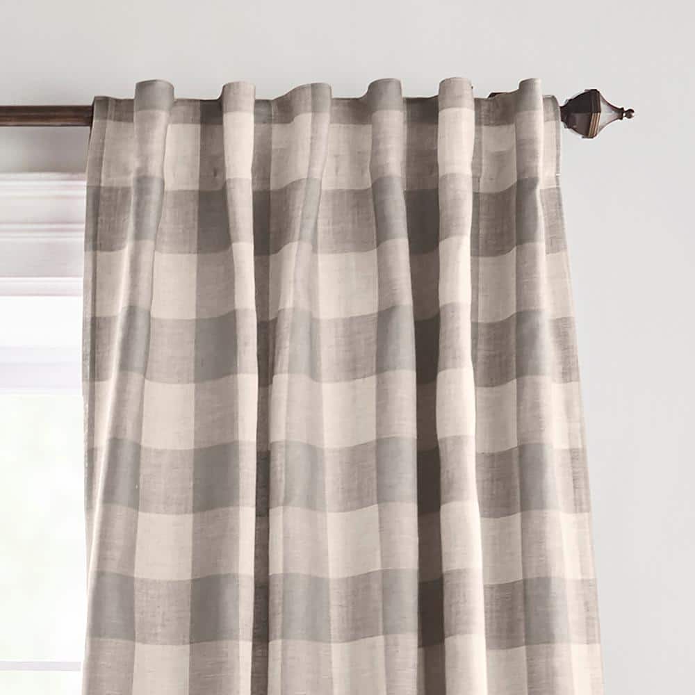 Gray Buffalo Check Linen Blackout Curtain Panel 52" x 84"