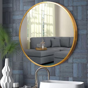 36 in. W x 36 in. H Round Framed Wall Mount Bathroom Vanity Mirror in Gold