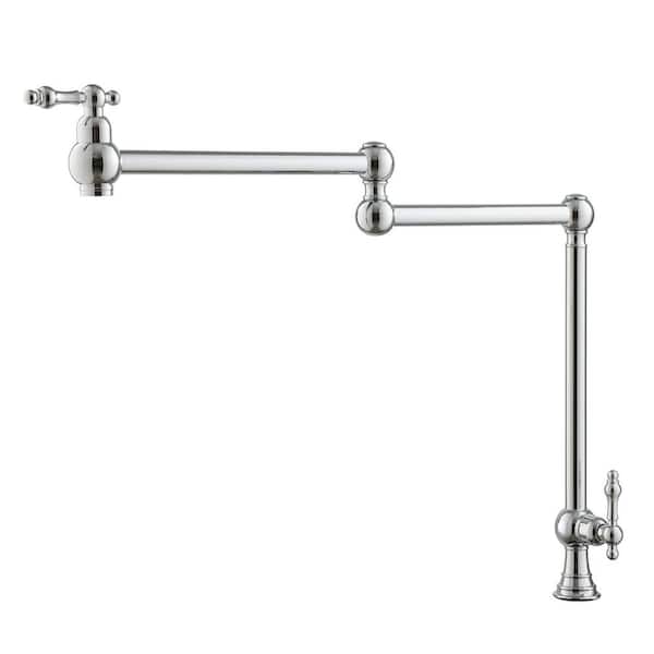 Residential Deck Mount Folding Pot Filler Kitchen Faucet with Dual Handles and Swing Spout in Chrome