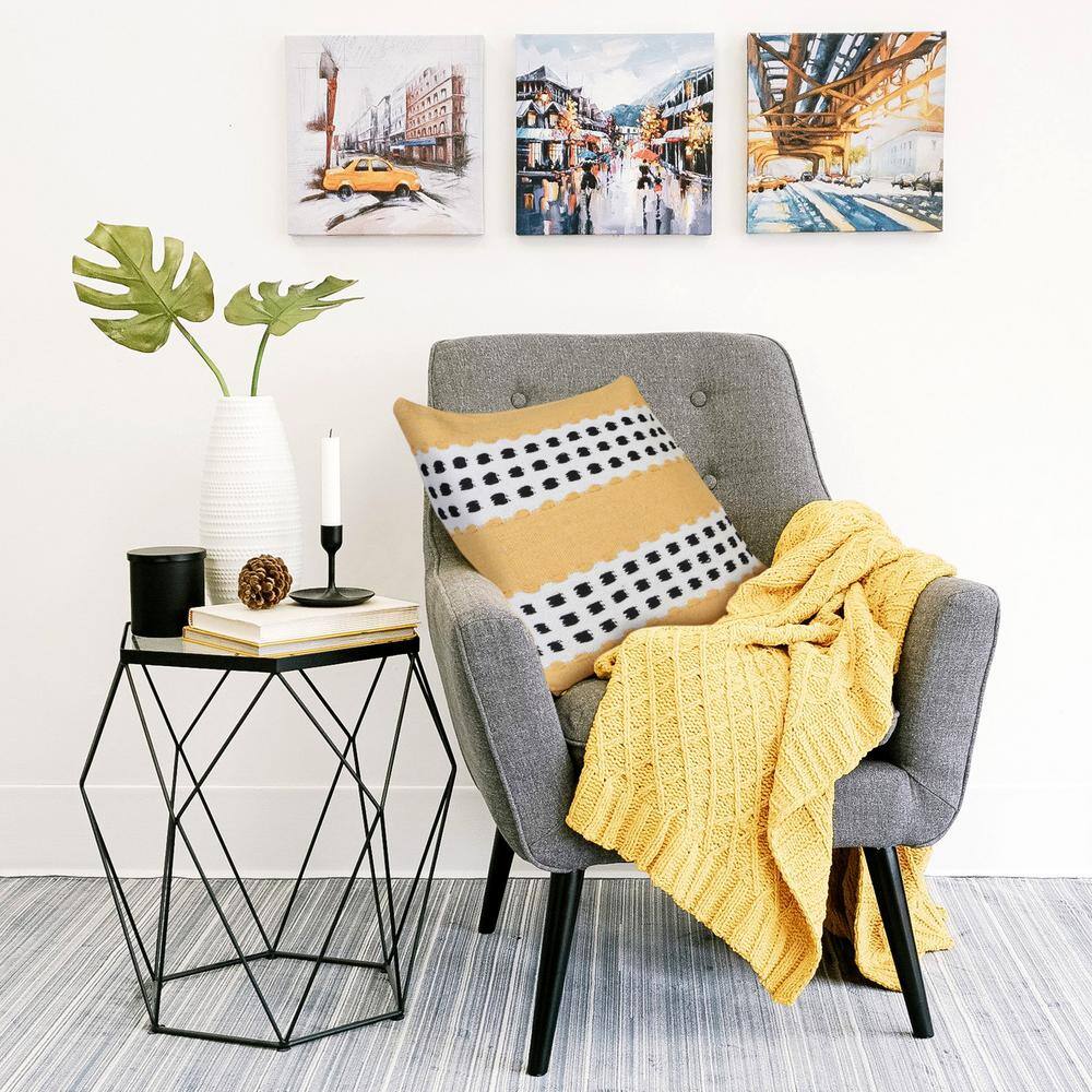 Yellow and Black Cotton Striped 20" Square Throw Pillow