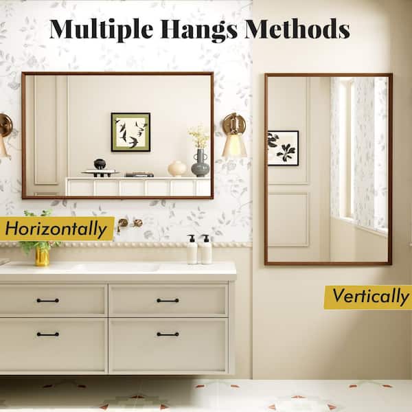 40 in. W x 36 in. H Oversize Farmhouse Rectangular Wood Finish Framed Wall Mirror, Tempered Glass Bathroom Vanity Mirror
