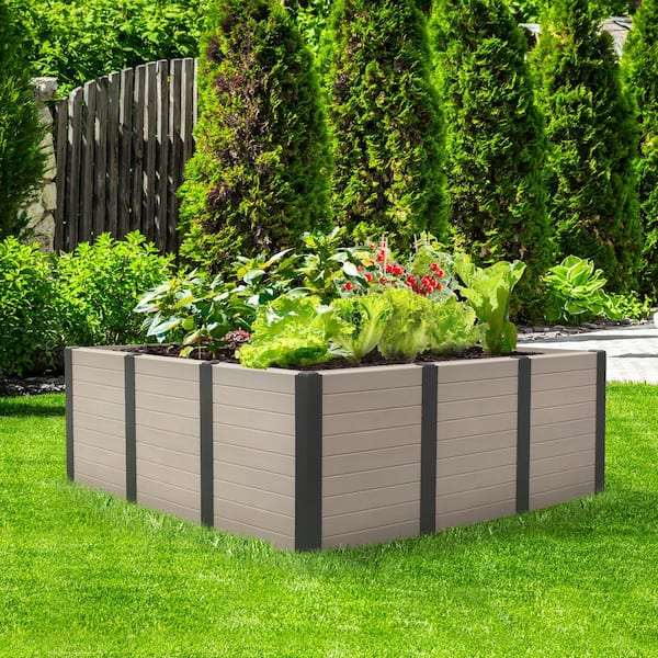 48 in. x 48 in. Raised Garden Box Khaki and Black Recyclable Plastic 1-Pack