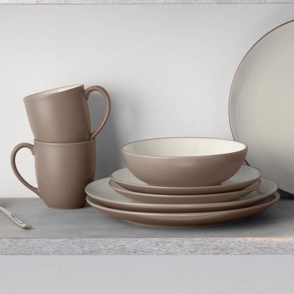 Clay and White Ceramic 16-Piece Dinnerware Set, Service for 4