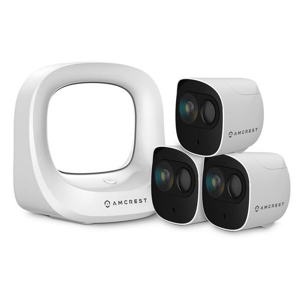 AMCREST:Amcrest SmartHome Indoor/Outdoor Security Camera System Wireless Kit w/Smart Hub Connection, 3 x 1080p Battery Wire-Free Cameras