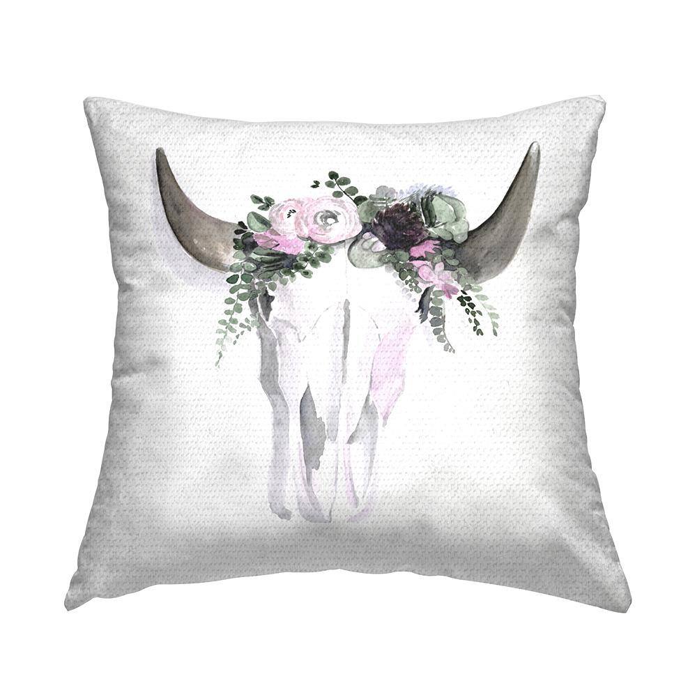 Bohemian Cattle Skull Floral Roses Pink Square Outdoor Throw Pillow price history on PriceWatchPro
