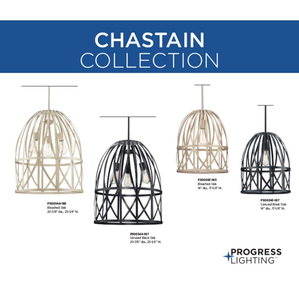 Bleached Oak Farmhouse 14'' Glass Pendant Light with Brushed Nickel Stem