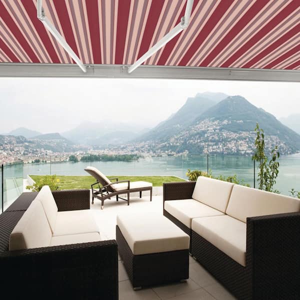 16 ft. Luxury Series Semi-Cassette Electric w/ Remote Retractable Awning, Brick Red Beige Stripes (10 ft. Projection)