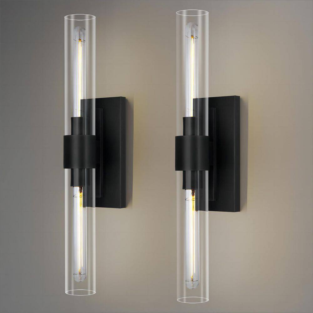 23 in. 2-Light Thickened Glass Wall Light, Black Modern Wall Sconce for Bathroom, Mirror, Hallway, Kitchen(Set of 2) price history on PriceWatchPro