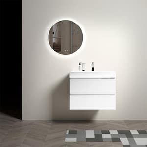 23.6 in. W x 23.6 in. H LED Backlit Anti-Fog Round Frosted Glass Framed Wall Bathroom Vanity Mirror in White