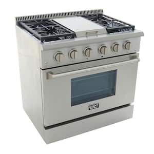 Pro-Style 36 in. 5.2 cu. ft. Natural Gas Range with Sealed Burners, Griddle and Convection Oven in Stainless Steel