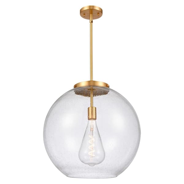 Innovations Athens 60-Watt 1-Light Satin Gold Shaded Mini Pendant Light with Seedy Glass