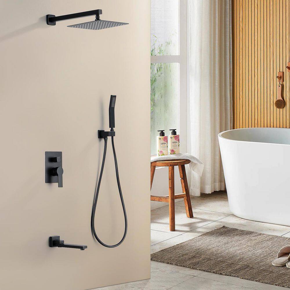 Single-Handle 3-Spray Hand Shower Retractable Tub Faucet with 12 in. Rain Shower Heads in Black (Valve Included) price history on PriceWatchPro