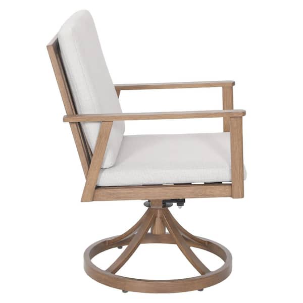 こーひー Light Wood Aluminum Outdoor Dining Chairs, Patio Swivel Chair with