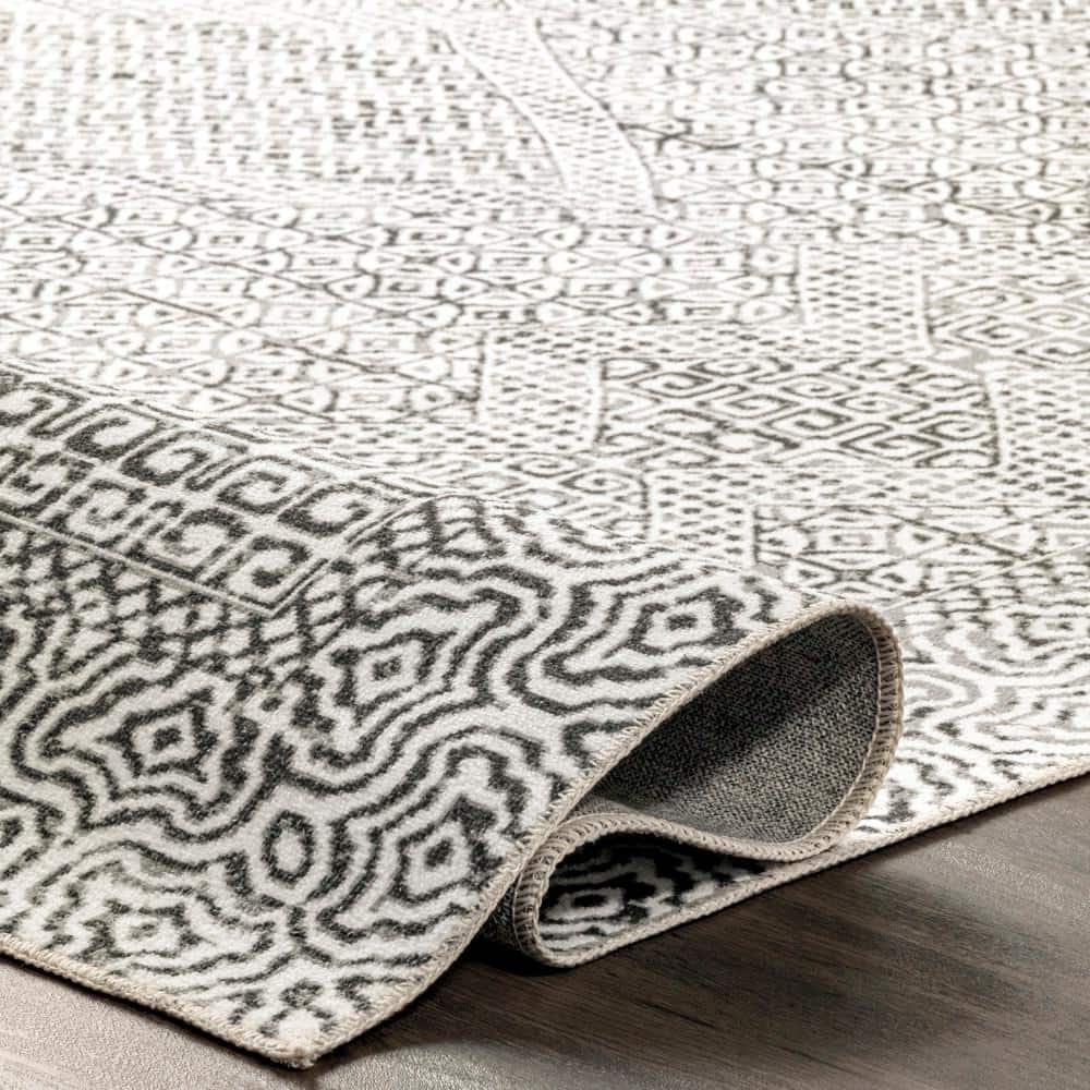 Sleek Gray Synthetic 14''x8'' Easy-Care Area Rug