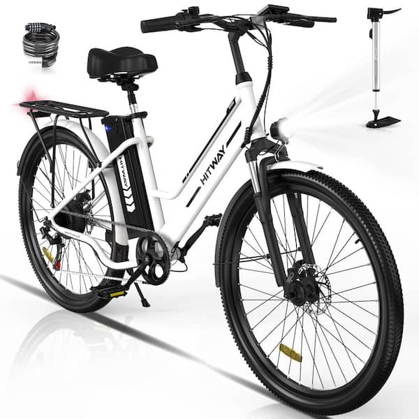 HITWAY 26 in. Tire City Commuter Electric Bike for Adults with 500W/36V/15Ah Removable Battery Mountain Ebike BK8M White