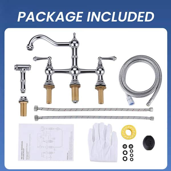 VEVETTA Vintage Double Handle Bridge Kitchen Faucet with Side