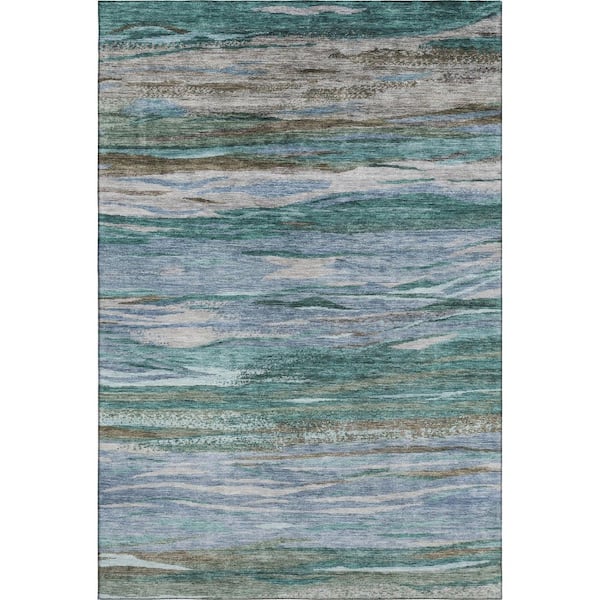 Mayfield Premium Machine Washable Abstract AMF1933 Teal 10 ft. x 14 ft. Area Rug