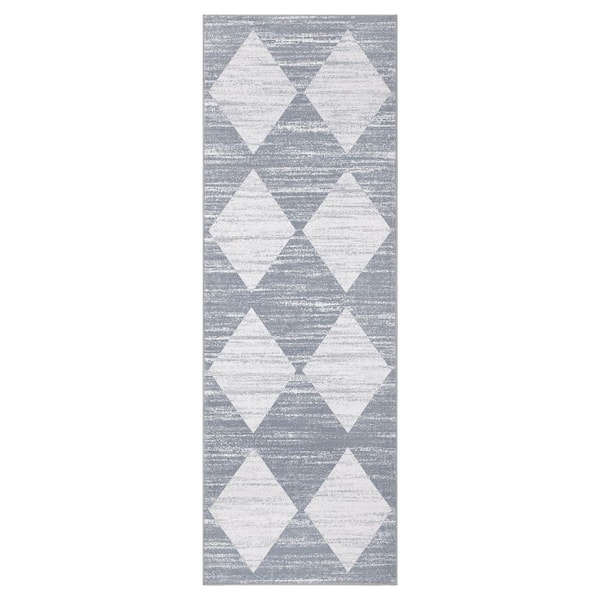 Garvee Modern Geometric Diamond Rug Soft Non-slip Thin Rug for Bedroom Laundry Home Decor Gray 2 ft. x 6 ft. Area Rug