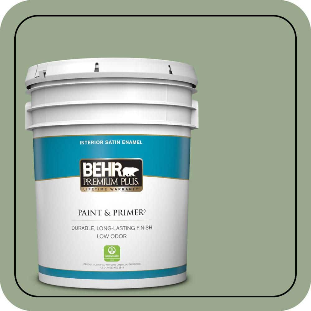5 gal. #PPU11-05 Pesto Green Satin Enamel Low Odor Interior Paint & Primer price history on PriceWatchPro