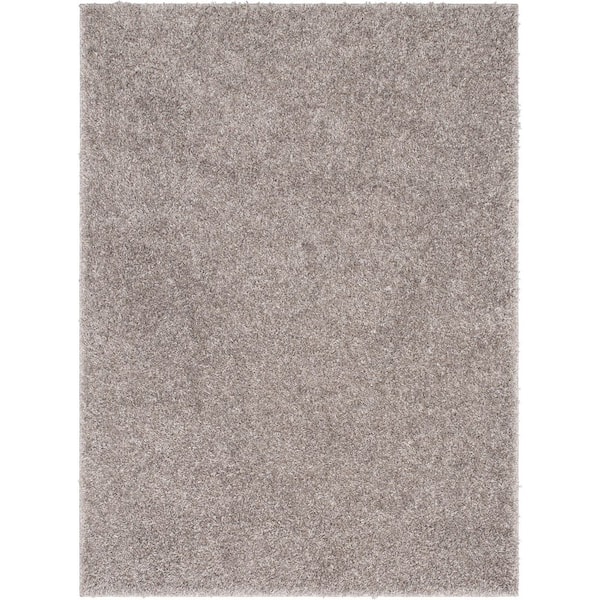 Well Woven Elle Basics Emerson Solid Shag Beige/Grey 7 ft. 10 in. x 9 ft. 10 in. Area Rug