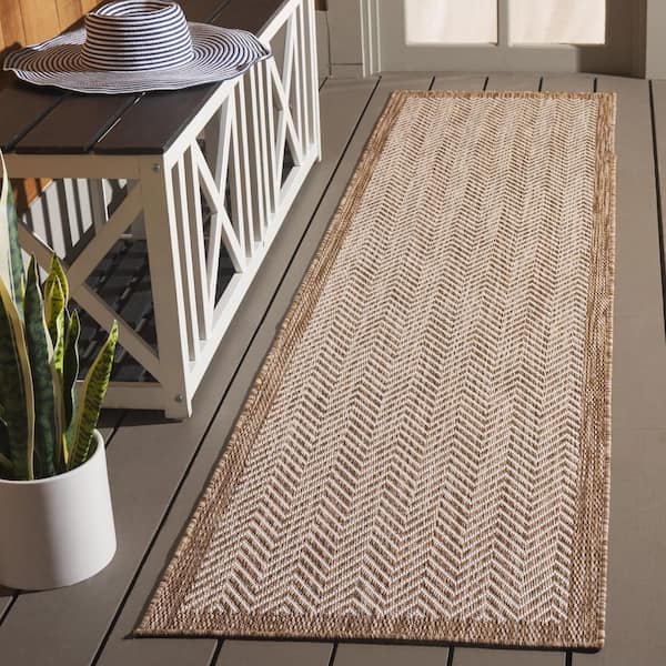 Beach House Brown/Ivory 2 ft. x 8 ft. Chevron Border Indoor/Outdoor Runner Rug