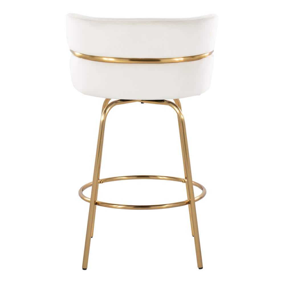 White Metal Swivel Counter Stool with Padded Seat, 36.5" Height