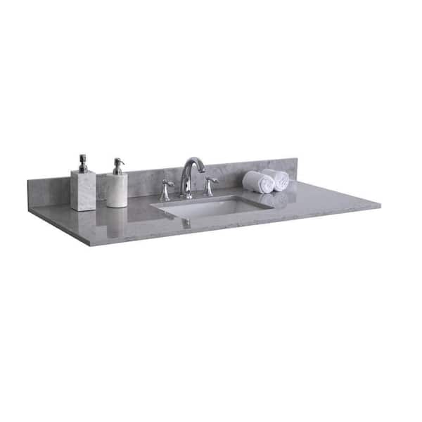Xspracer Victoria 37 in. W x 22 in. D Marble Stone Bathroom Vanity Top in Carrara Grey with Ceramic Single Sink and Backsplash