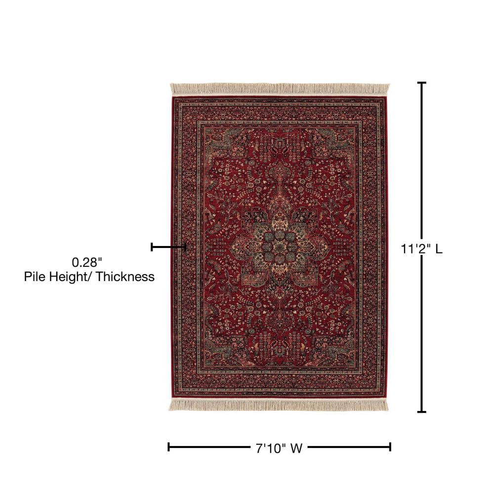 Antique Red Hand-Knotted Wool Rectangular Area Rug 7'10" x 11'2"