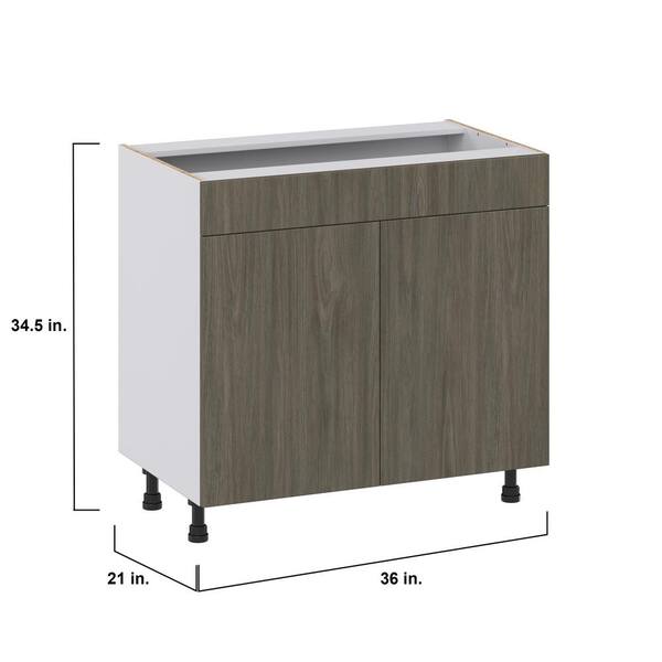 J COLLECTION Medora 36 in. W x 34.5 in. H x 24 in. D Textured Slab Walnut Assembled Sink Base Kitchen Cabinet with a False Front