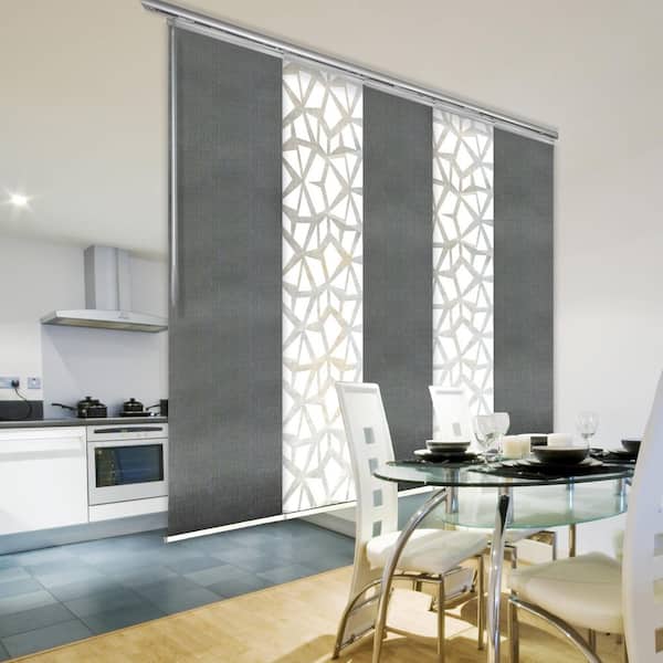 EMOH Metallic Snow 58 in. - 110 in. W x 94 in. L Adjustable 5- Panel White Single Rail Panel Track with 23.5 in. Slates