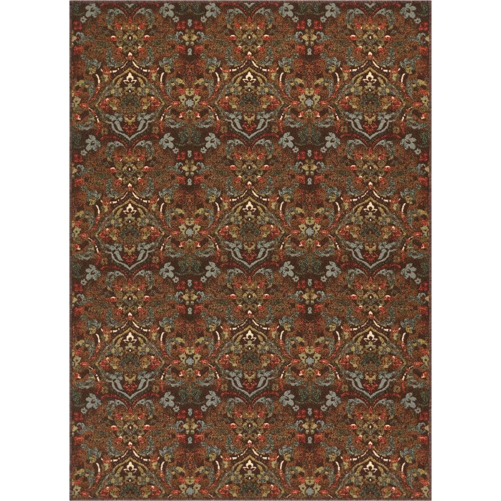 Kings Court Brown and Red Synthetic 5' x 7' Washable Area Rug
