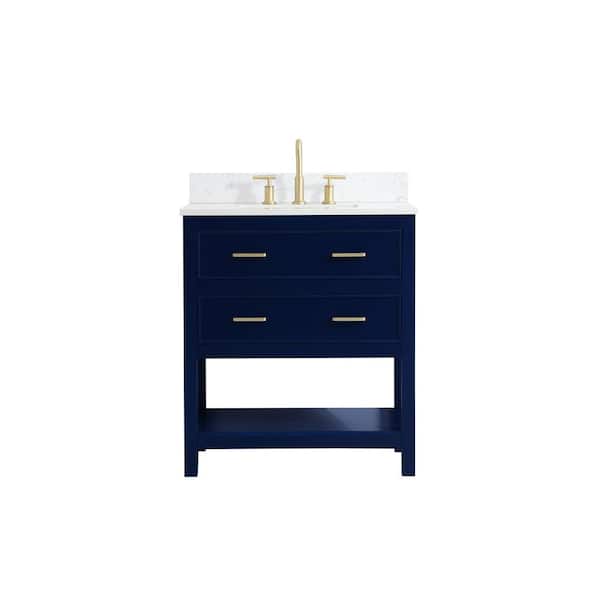 Unbranded Simply Living 30 in. W x 19 in. D x 34 in. H Bath Vanity in Blue with Calacatta White Engineered Marble Top