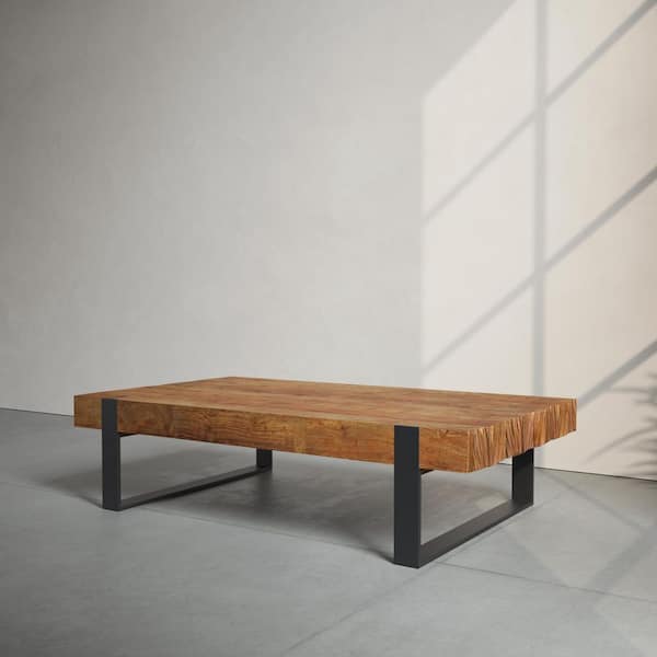 Kingsley 55 in. Brown/Black Large Rectangle Wood Coffee Table with Live Edge
