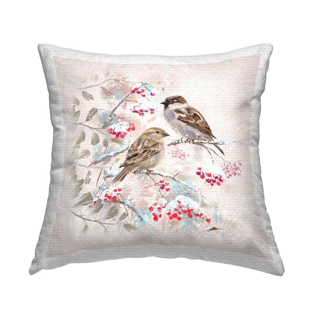Winter Holly Branches Birds Multi-Color Square Outdoor Throw Pillow price history on PriceWatchPro