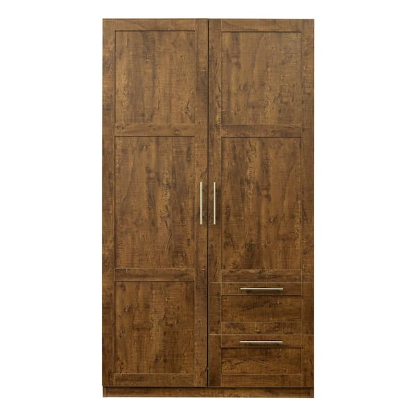 Unbranded 39.37 in. W x 19.49 in. D x 70.87 in. H Walnut Brown Kitchen Linen Cabinet with 2 Doors, 2 Drawers
