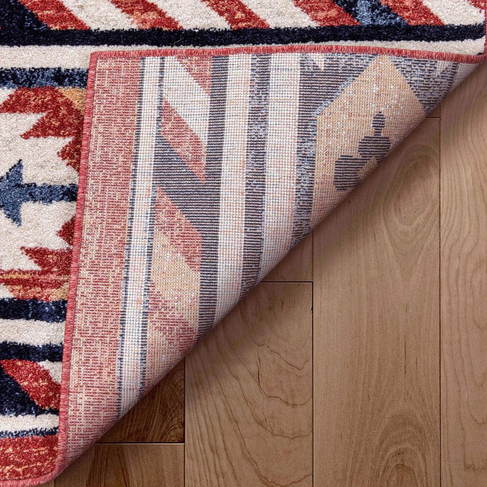 Crimson and Beige Synthetic Southwest Print Rectangular Area Rug