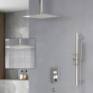 2-Spray Celling Mount Dual Shower System with 16 in. Square 1.8 GPM Shower Faucet in Brushed Nickel Valve Include)